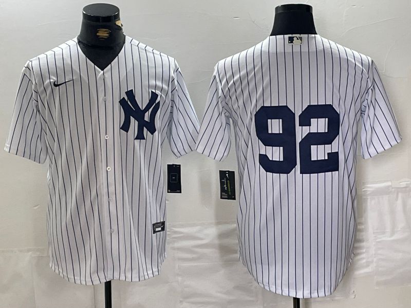 Men New York Yankees #92 No Name White stripe Game 2024 Nike MLB Jersey style 1